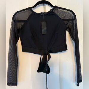 Bebe Black Mesh Long Sleeve Crop Top – Size Small – NWT